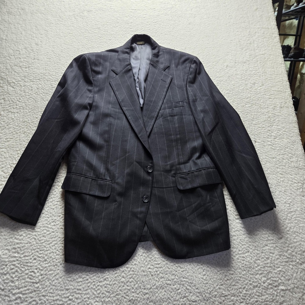 Vintage Corbin Suit Jacket Blazer Mens 48 Gray Pinstripe 2 Button Notch Lapel
